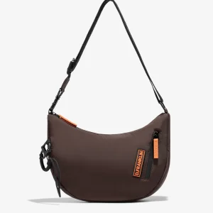 Round Nylon Crossbody Bag Brown + Custom Set Orange