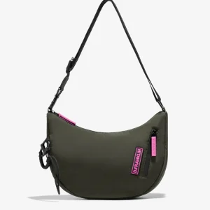 Round Nylon Crossbody Bag Green + Custom Set Fuchsia