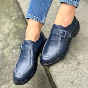 Studio Blue ingegnere in pelle blu scuro tacco 3cm artigianale marchigiano