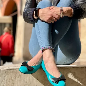 Frack Turck ballerina a sacchetto in nappa turchese lavorazione artigianale marchigiana