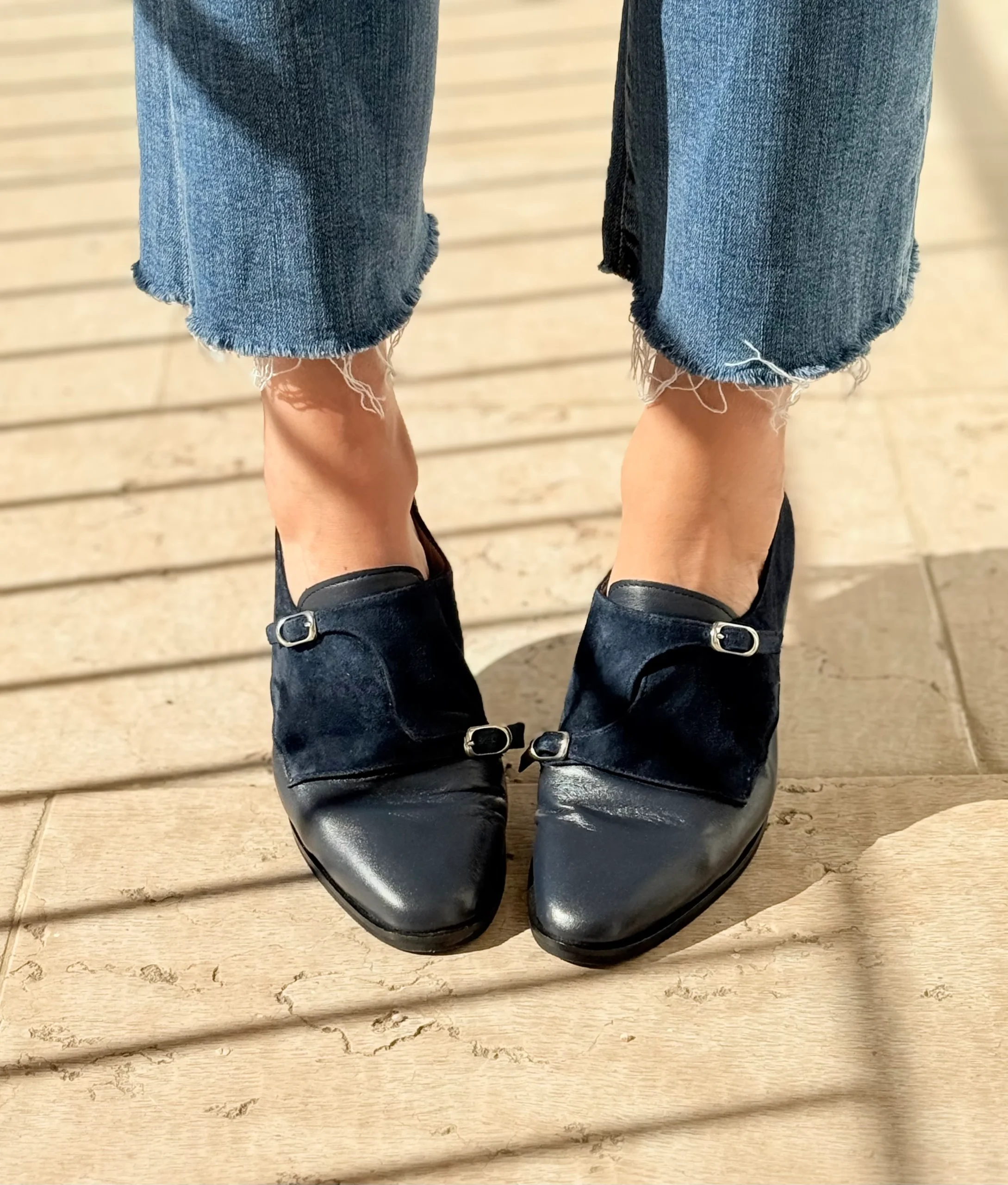 Ramsay Blue scarpina bassa in nappa e camoscio blu artigianale toscana - immagine 2