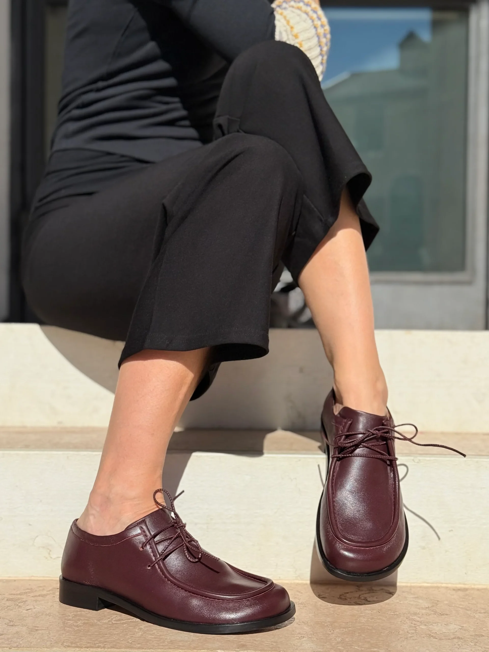 Tenebra Wine mocassino allacciato in nappa bordeaux - 2 cm - lavorazione artigianale - immagine 8