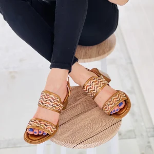 Tulum champ sandalo estivo in pelle e rafia bronzo tacco 5 cm artigianale