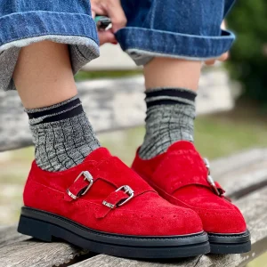 Gordon Red Mocassino in camoscio rosso artigianale marchigiana