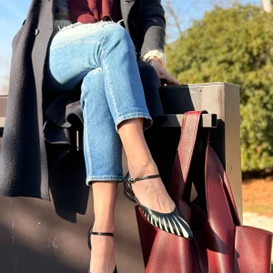 Sophie Bw ballerina in nappa nera e avorio tacco 2 cm artigianale toscana