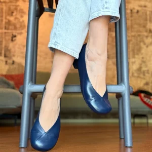 Babu Navy ballerina in nappa blu tacco 1.5 artigianale