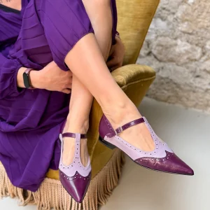 Wendy Uva scarpina bassa a sacchetto in nappa viola e glicine tacco 1.5 artigianale marchigiana