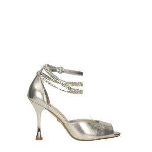 Sandali spuntati con cinturini con strass. Tacco alto 10cm