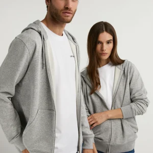 Embroidery  Logo Zip Hoodie Grey